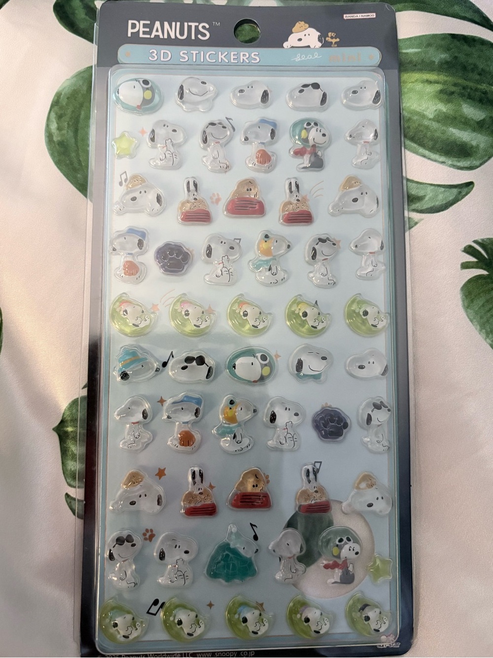 Peanuts Puffy Snoopy Sticker Sheet - White with Green, Blue, Yellow Accents